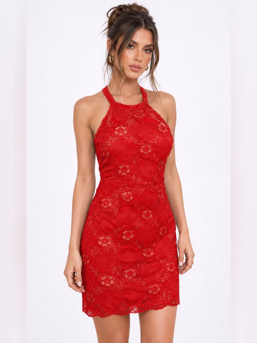 Endless Rose Red Lace Mini Dress Nude Underlay Open Back Cocktail Party S